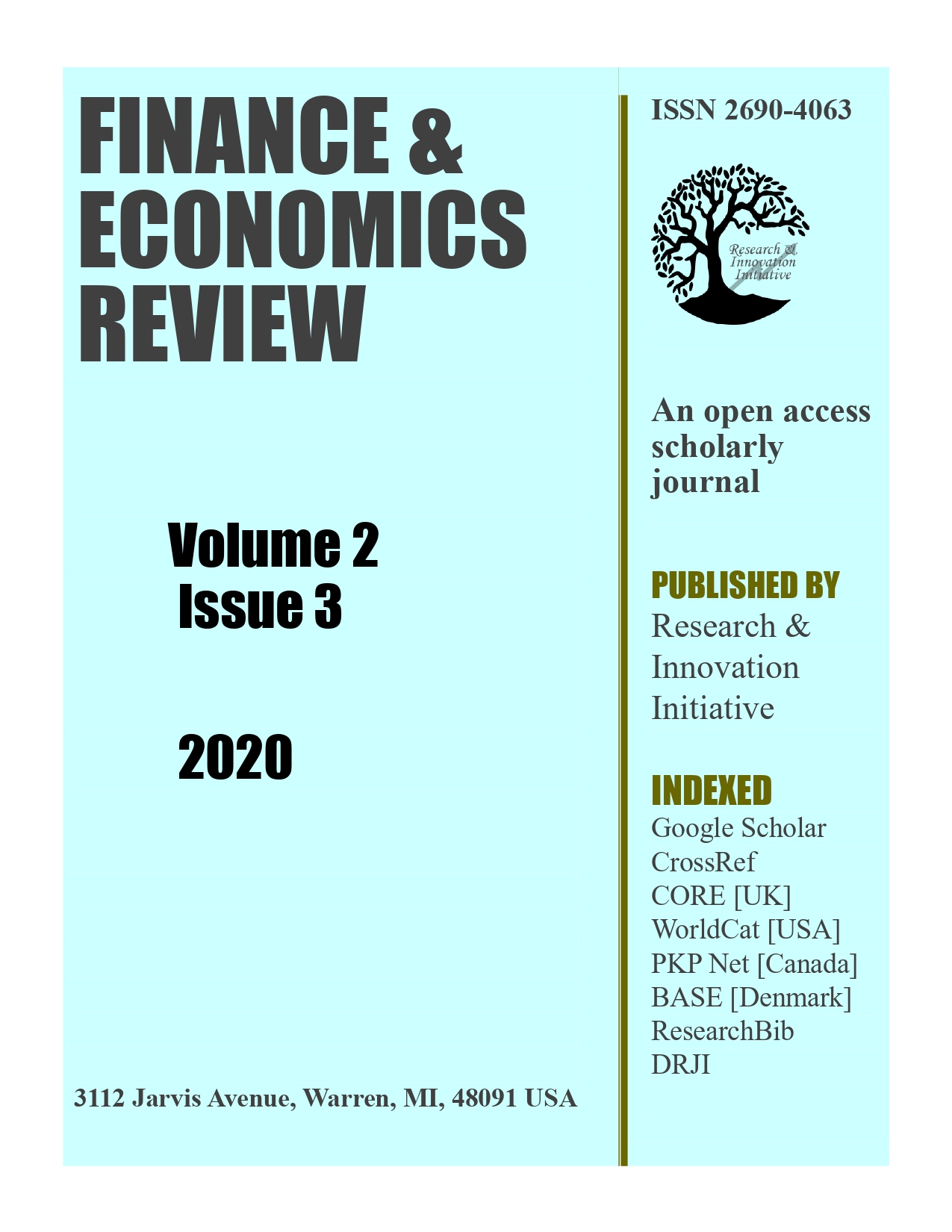 					View Vol. 2 No. 3 (2020): Finance & Economics Review
				