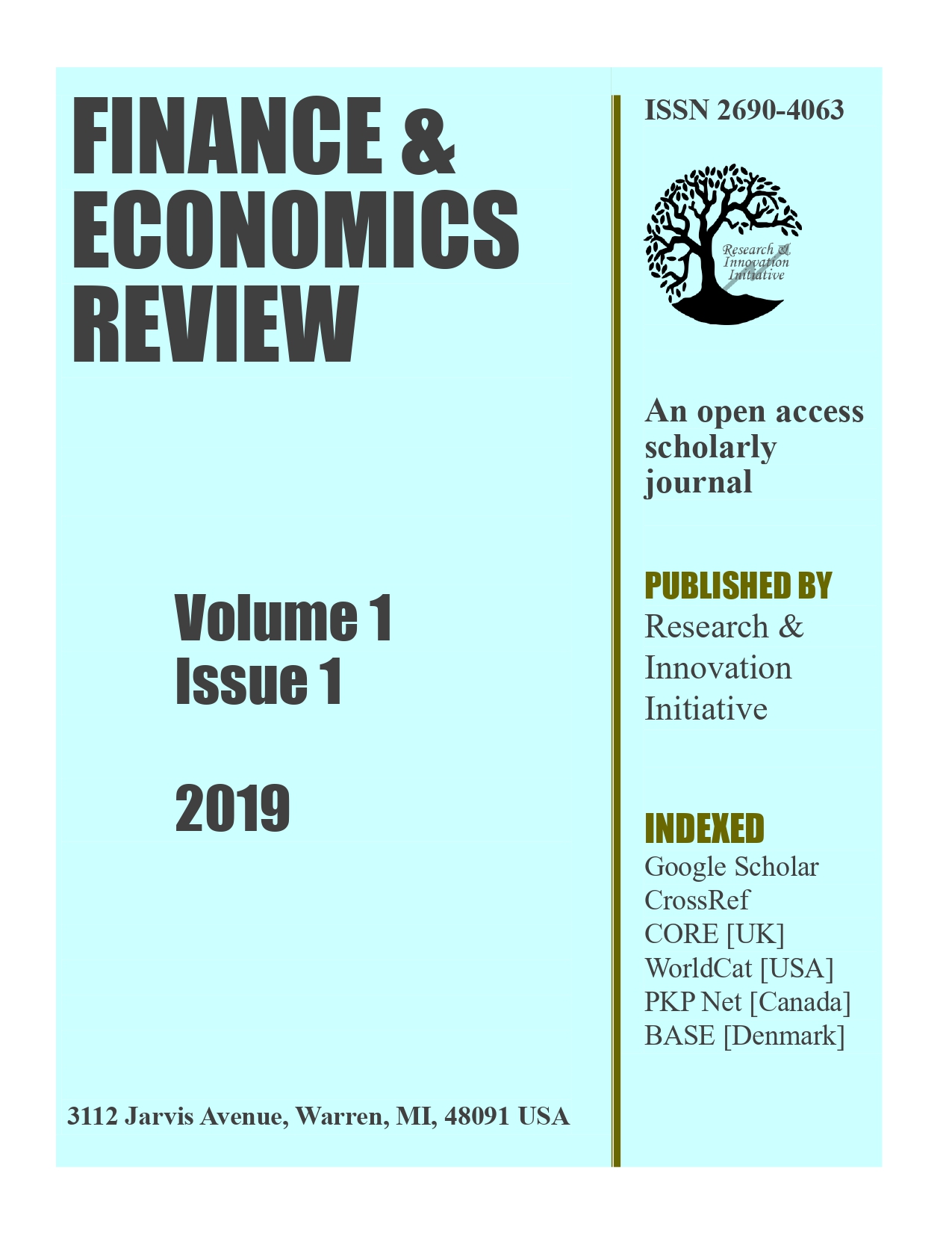					View Vol. 1 No. 1 (2019): Finance & Economics Review
				