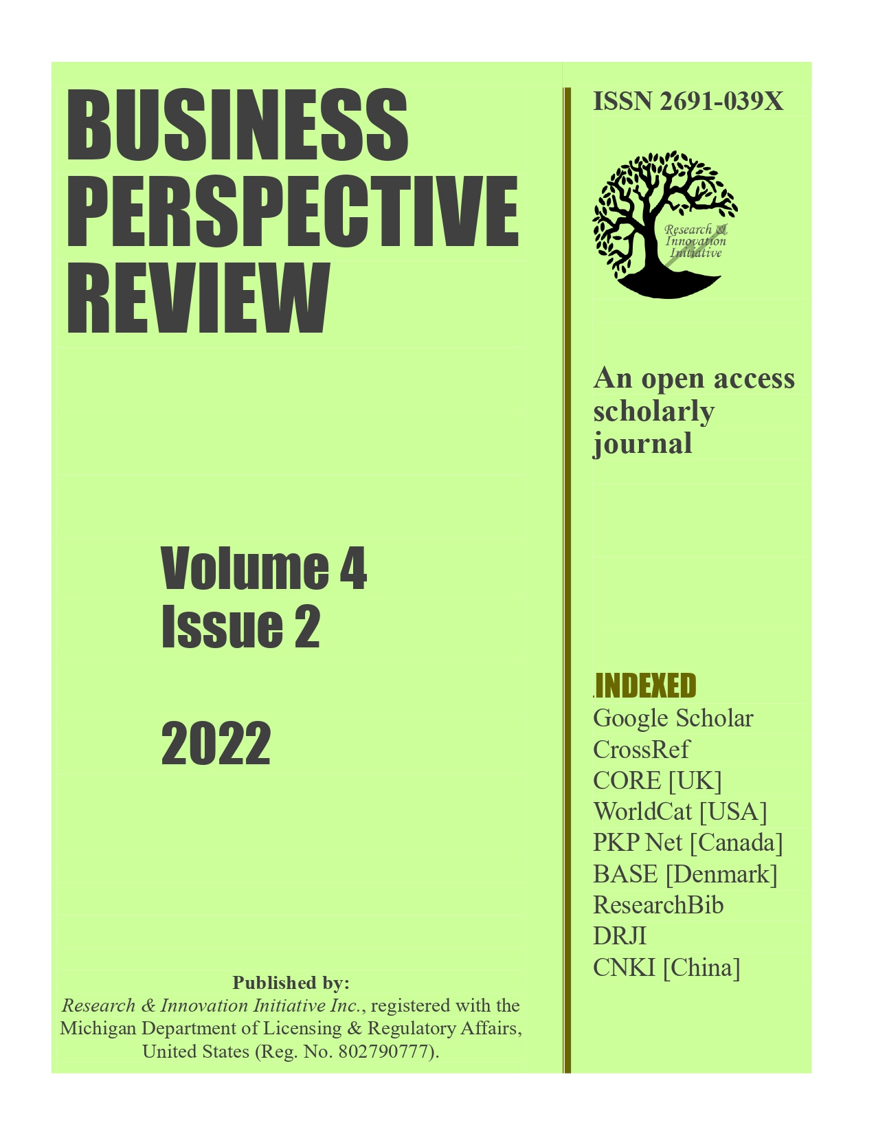 					View Vol. 4 No. 2 (2022): Business Perspective Review [Submission going on]
				